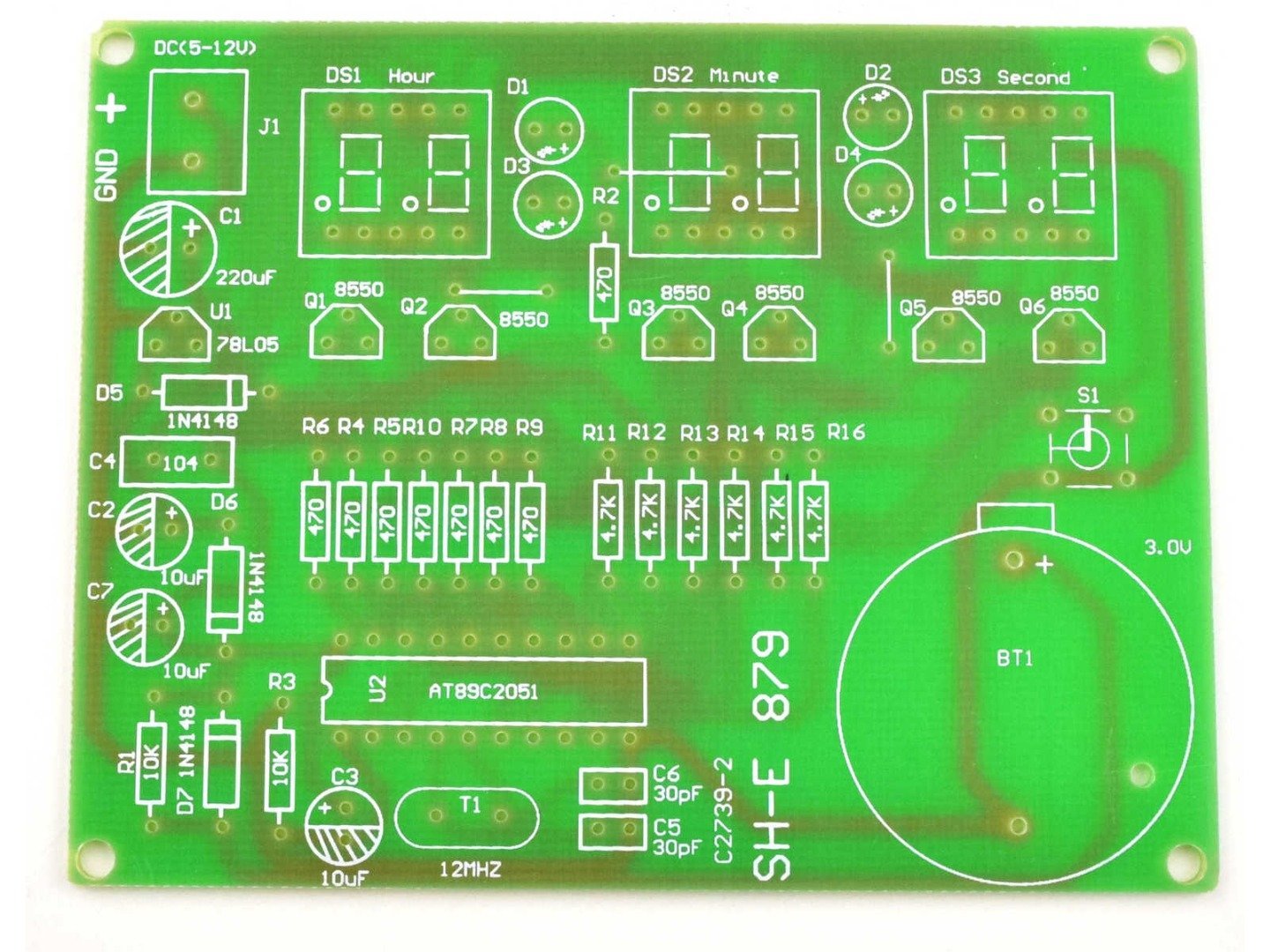Digital LED Clock 6-Digit, DIY kit based on AT89C2051 6