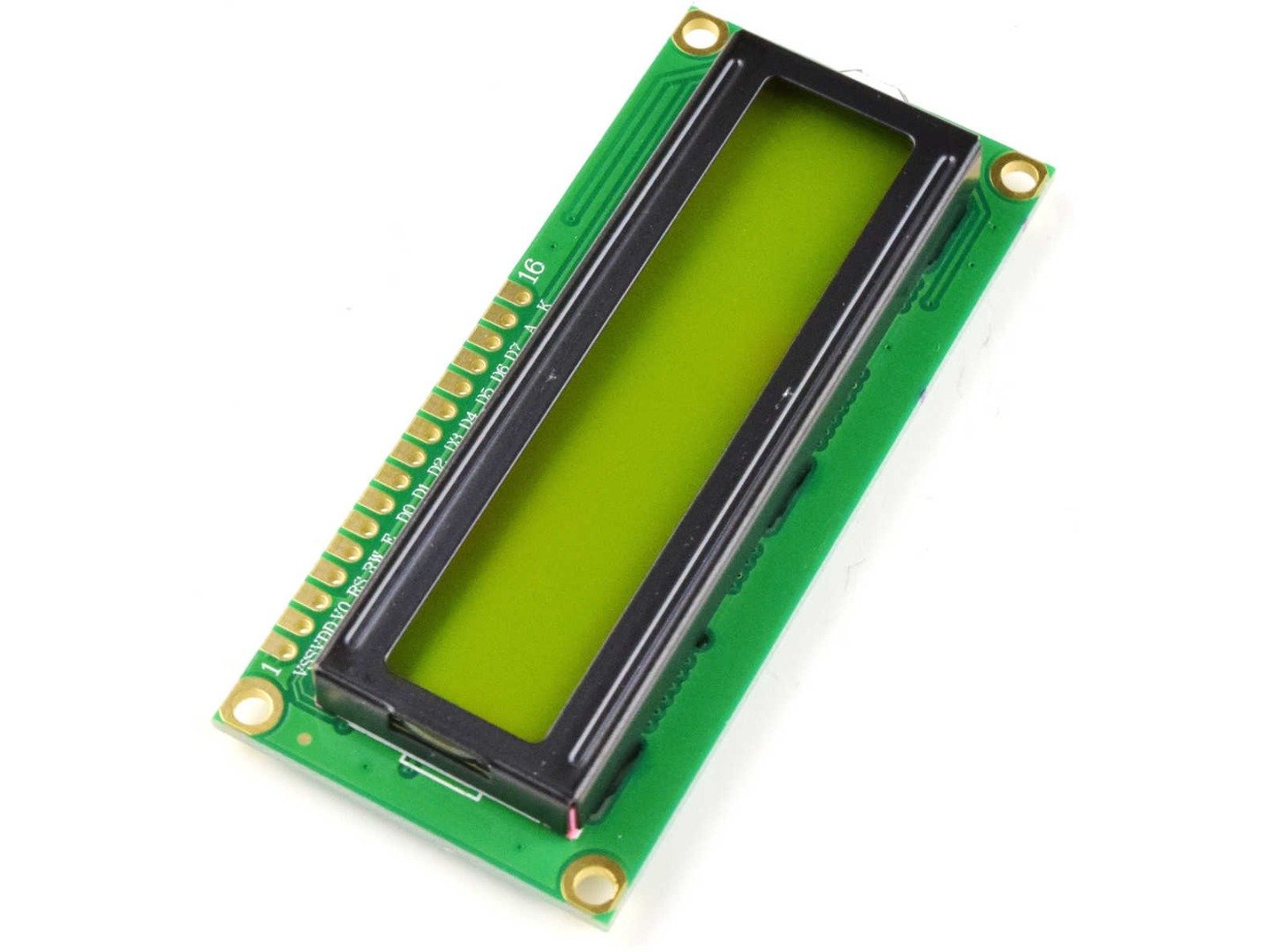 Green-Yellow LCD 1602 2×16 Character, parallel or I2C 7