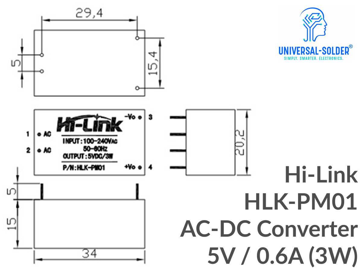 AC-DC Converter HLK-PM01 100-240V to 5V 0.6A 3W – Encapsulated Power Supply for PCB 9