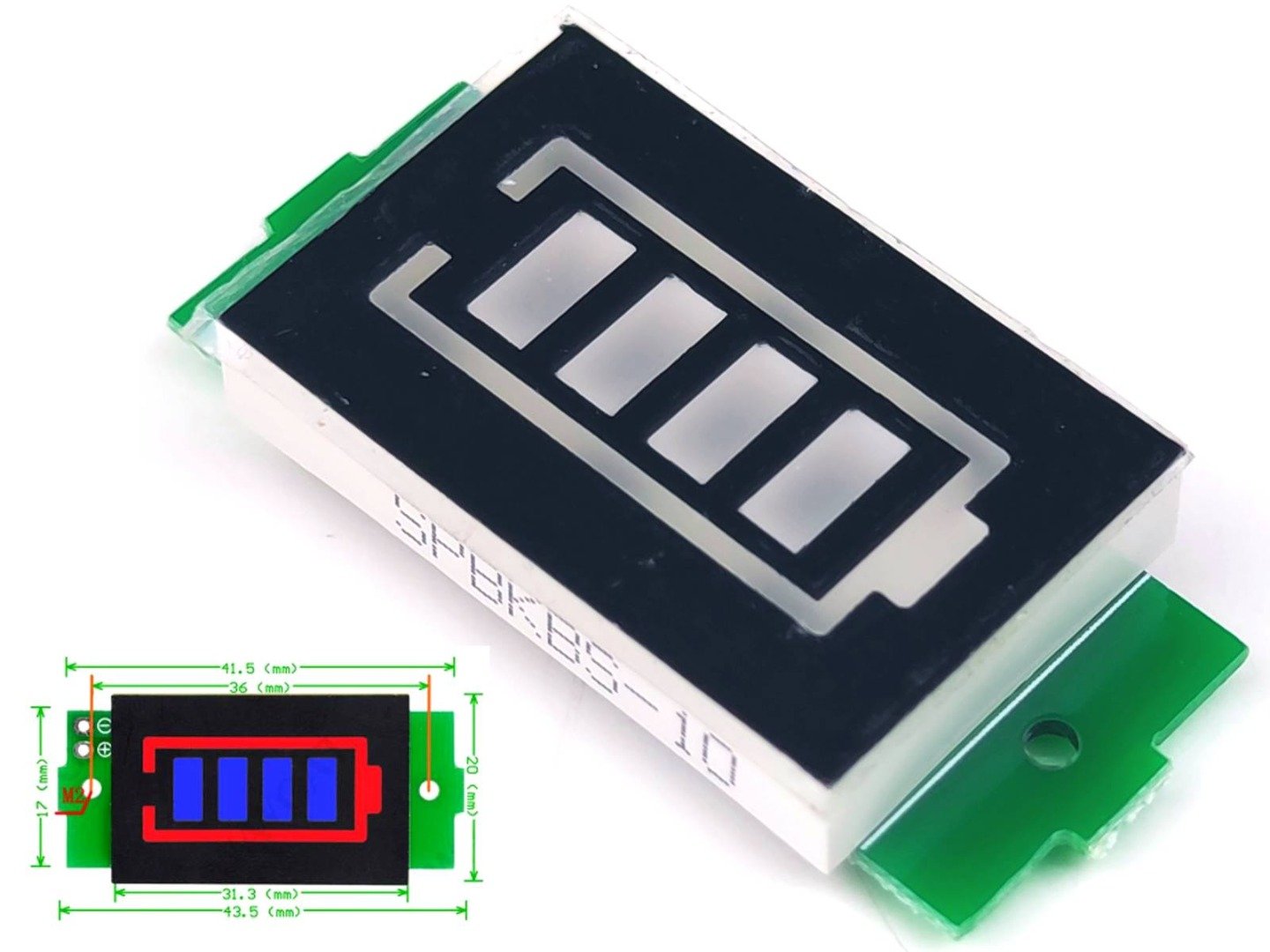 Lithium Battery Gauge LED for 1-8 cells in series – GREEN LED display 6
