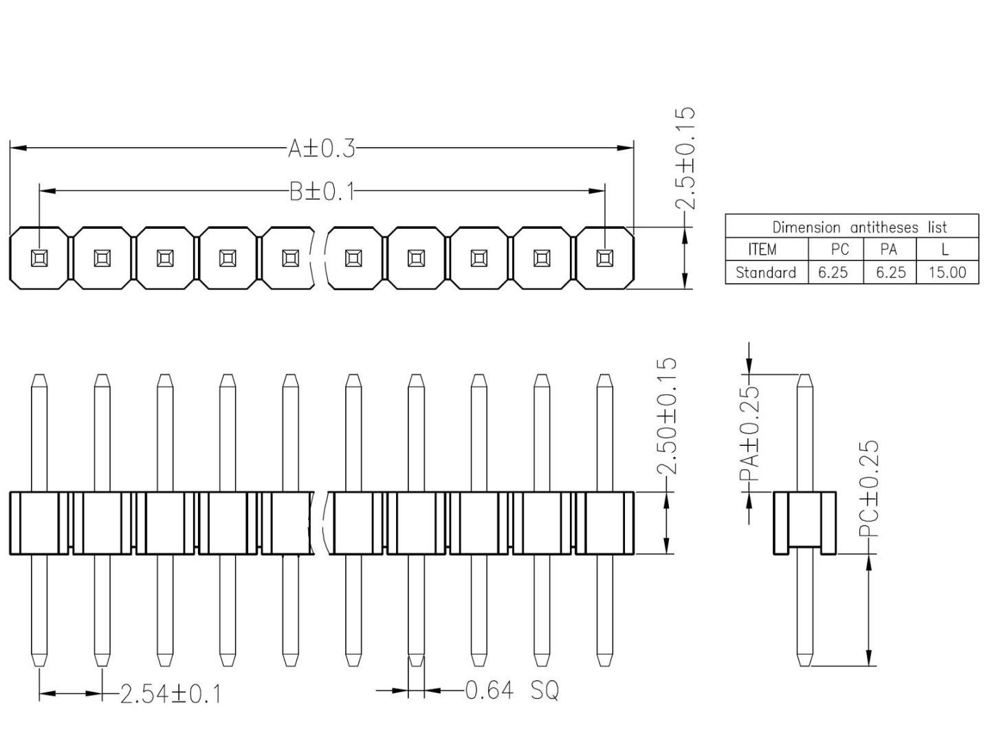 3 x Pin Header Male Symmetric 6.25 + 6.25 mm – 1 x 40 Pin – Gold plated 8