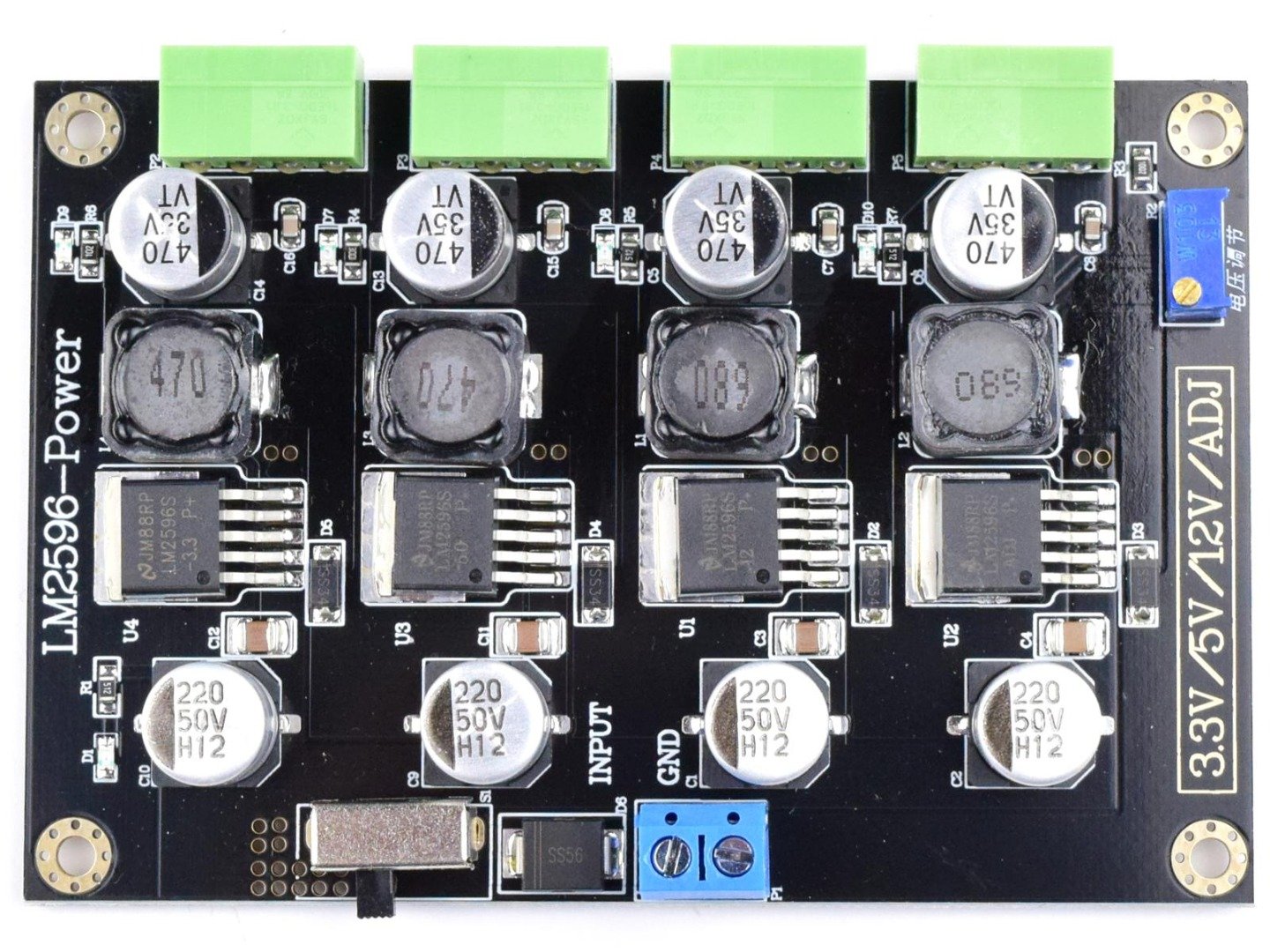 4 Channel Power Supply DC-DC Converter Module with LM2596 3.3V – 5V – 12V – Adjustable 6
